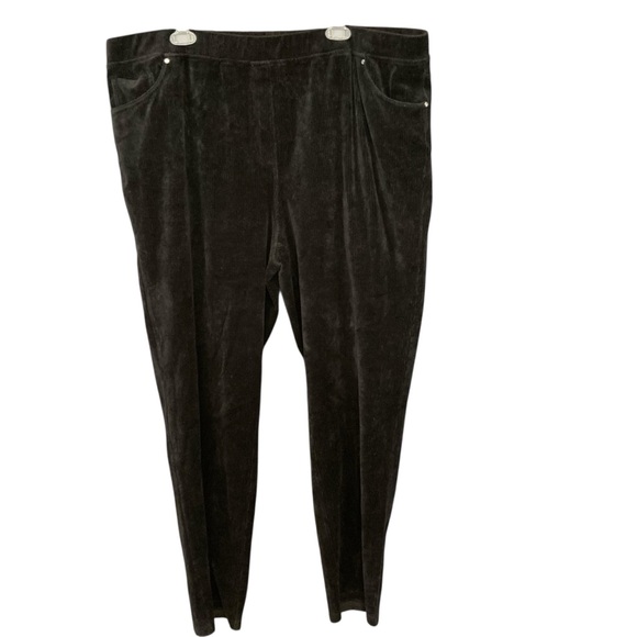 Quacker Factory Black Stretch Corduroy Straight Leg Trousers | Elastic Waist - Picture 1 of 11